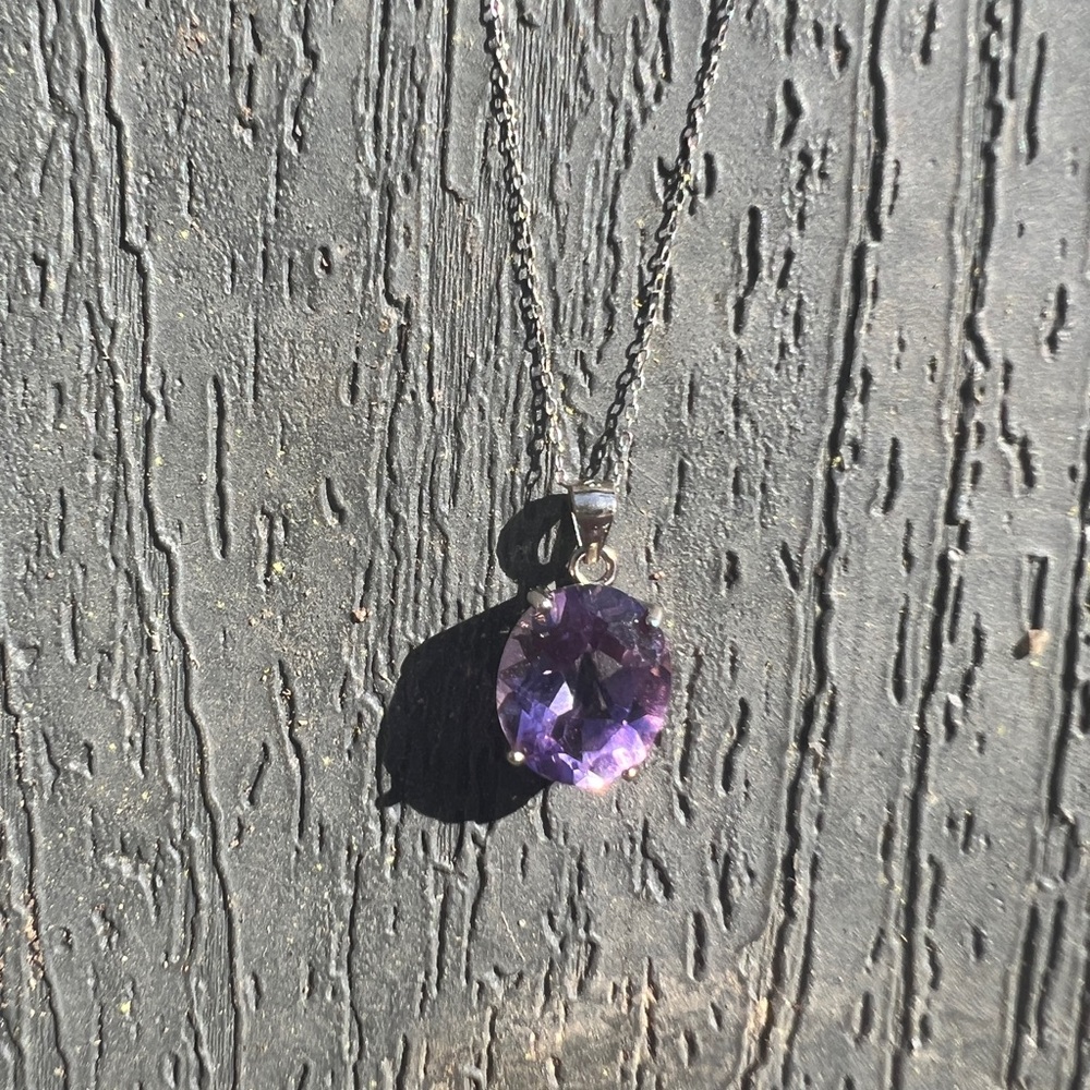 Stamped 925 Sterling Silver Purple Gemstone Pendant Necklace